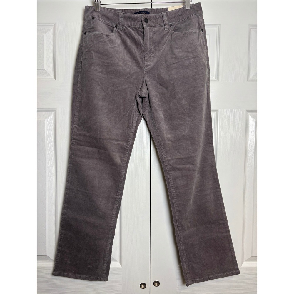 Talbots Heritage Fit Gray Corduroy Pants Womens 12P Straight Leg Stretch New